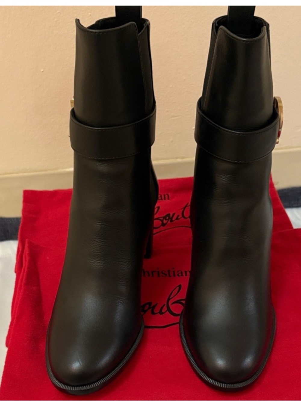 CHRISTIN LOUBOUTIN CL CHELSEA SNLKE BOOTS WITH BUCKEL SIZE 36.5 BRAND NEW